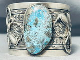 Spectacular Native American Navajo Blue Diamond Turquoise Sterling Silver Bracelet Signed-Nativo Arts