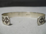 Domes Of Turquoise Vintage Native American Navajo Sterling Silver Sun Stamp Bracelet-Nativo Arts