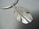 Tremendous Navajo Native American Sterling Silver Feathers Necklace-Nativo Arts
