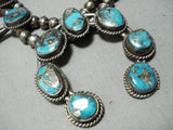 Signed Vintage Native American Navajo Morenci Turquoise Sterling Silver Squash Blossom Necklace-Nativo Arts