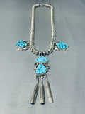 Feather Turquoise Vintage Native American Navajo Sterling Silver Bead Necklace-Nativo Arts