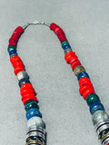 Authentic Singer Coral Native American Navajo Turquoise Sterling Silver Necklace-Nativo Arts