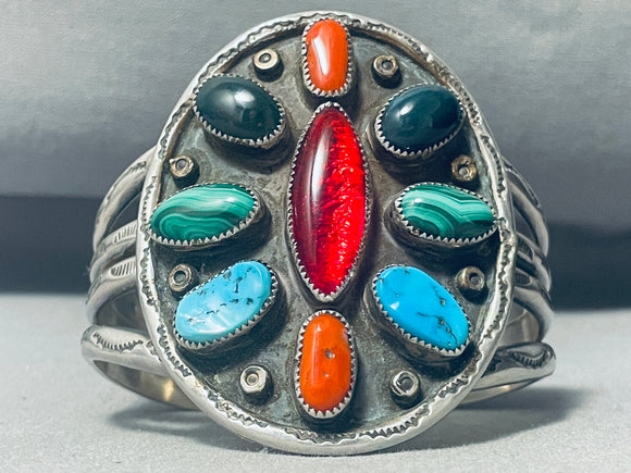 Ruby Red Vintage Native American Navajo Turquoise Sterling Silver Bracelet Cuff Old-Nativo Arts