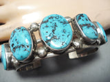 Signed Native American Navajo Sleeping Beauty Turquoise Sterling Silver Bracelet-Nativo Arts