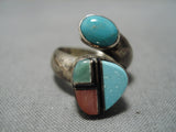 Marvelous Vintage Native American Navajo Wrap Around Sterling Silver Turquoise Ring-Nativo Arts