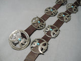 Earlier 1900's Vintage Native American Navajo Thunderbird Turquoise Sterling Silver Concho Belt-Nativo Arts
