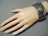 Detailed Wide Vintage Native American Navajo Royston Turquoise Sterling Silver Bracelet-Nativo Arts