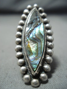 Tremendous Vintage Navajo Abalone Sterling Silver Ring Native American Old-Nativo Arts