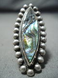 Tremendous Vintage Navajo Abalone Sterling Silver Ring Native American Old-Nativo Arts