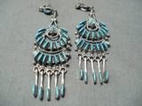 Exquisite Zuni Turquoise Sterling Silver Earrings Native American-Nativo Arts
