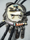 Detailed Vintage Zuni Native American Turquoise Kachina Sterling Silver Bolo Tie-Nativo Arts