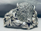 Heavy Buffalo Native American Sterling Silver Bracelet Cuff-Nativo Arts