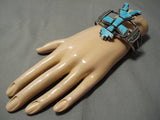 Quality Native American Navajo Freddie Maloney Kachina Turquoise Sterling Silver Bracelet-Nativo Arts