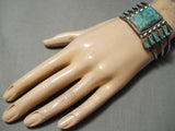Amazing Vintage Native American Navajo Squared Turquoise Sterling Silver Bracelet Old-Nativo Arts