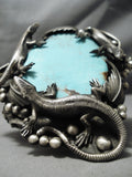 One Of The Biggest Native American Navajo Lizard Sterling Silver Turquoise Bracelet- 282 Grams-Nativo Arts
