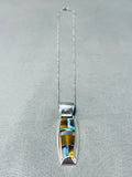 Kenny Bitsue Signed Native American Navajo Inlay Tigers Eye Opal Sterling Silver Necklace-Nativo Arts