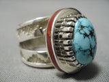 Important Inlay Master Native American Navajo Turquoise Coral Sterling Silver Ring-Nativo Arts