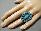 Super Chunky Vintage Native American Navajo Blue Carico Lake Turquoise Sterling Silver Ring-Nativo Arts