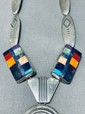 Native American Important Al Platero Thick Silver Sterling Inlay Turquoise Vintage Necklace-Nativo Arts
