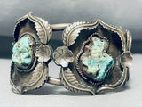 Immense Vintage Native American Navajo 3 Green Chunk Turquoise Sterling Silver Bracelet-Nativo Arts