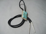 Exceptional Native American Navajo Squared Royston Turquoise Sterling Silver Bolo Tie-Nativo Arts