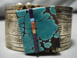 One Of The Best Vintage Native American Navajo Center Inlay Turquoise Sterling Silver Bracelet-Nativo Arts