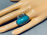 Turquoise Leaves Authentic Vintage Native American Navajo Sterling Silver Ring-Nativo Arts