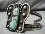Stunning Vintage Native American Navajo Butterfly Turquoise Sterling Silver Bracelet Old-Nativo Arts