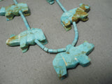Hand Carved Royston Turquoise Vintage Native American Navajo Sterling Silver Bear Necklace-Nativo Arts