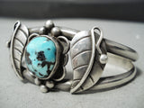 Amazing Vintage Native American Navajo Blue Turquoise Sterling Silver Leaf Bracelet Old-Nativo Arts