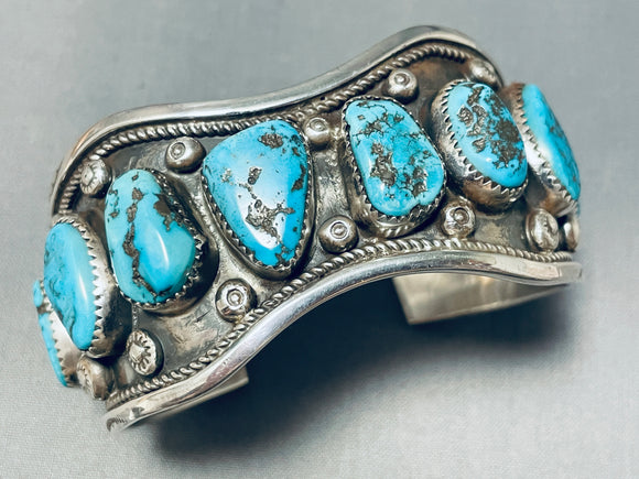 Breathtaking Vintage Native American Navajo 10 Morenci Turquoise Huge Sterling Silver Bracelet-Nativo Arts