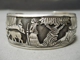 Tremendous Vintage Native American Navajo Hand Carved Sterling Silver Nature Scene Bracelet-Nativo Arts