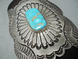 Magnificent Vintage Native American Navajo Kingman Turquoise Sterling Silver Bowguard Old-Nativo Arts