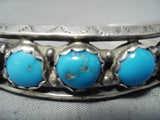 Spectacular Vintage Native American Navajo Kingman Turquoise Sterling Silver Bracelet Old-Nativo Arts