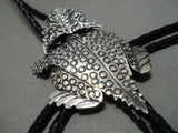 Important Native American Navajo Wilf Begay Toad Sterling Silver Bolo Tie-Nativo Arts