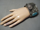 Very Heavy Native American Navajo Turquoise Buffalo Sterling Silver Bracelet- 200 Grams-Nativo Arts