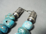 Heavy 333 Gram Vintage Native American Navajo Turquoise Sterling Silver Tubule Necklace-Nativo Arts
