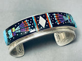 6-1/2' Wrist Native American Navajo Cosmic Inlay Jet Turquoise Coral Sterling Silver Bracelet-Nativo Arts