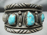 Heavy Deep Silver Work Vintage Native American Navajo Turquoise Bracelet Old-Nativo Arts