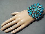 Henry Roanhose Vintage Native American Navajo Turquoise Cluster Sterling Silver Bracelet-Nativo Arts