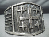 Magnificent Navajo Sterling Silver Wide Cross Bracelet Native American-Nativo Arts
