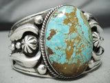 Native American Heavy Hand Repoussed Sterling Silver #8 Turquoise Bracelet-Nativo Arts