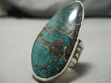 Striking Vintage Native American Navajo H Joe Deep Green Turquoise Sterling Silver Ring-Nativo Arts