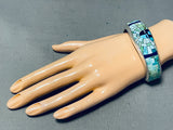 One Of The Most Detailed Vintage Native American Navajo Turquoise Inlay Sterling Silver Bracelet-Nativo Arts