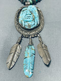 Native American Important Francisco Gomez Vintage Hand Carved Turquoise Sterling Silver Necklace-Nativo Arts
