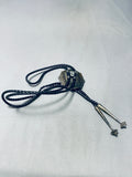 One Of The Most Unique Stone Vintage Native American Navajo Sterling Silver Bolo Tie-Nativo Arts