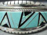 Quality Douglas Heavy Vintage Native American Navajo Turquoise Sterling Silver Inlay Bracelet-Nativo Arts