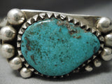 One Of The Heaviest Vintage Native American Navajo Coiled Sterling Silver Turquoise Bracelet-Nativo Arts