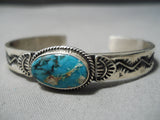 Eye-catching Vintage Native American Navajo Pilot Mountain Turquoise Sterling Silver Bracelet Old-Nativo Arts