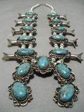 Authentic Vintage Native American Navajo #8 Turquoise Sterling Silver Squash Blossom Necklace-Nativo Arts